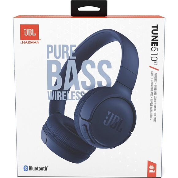 JBL Tune 510BT Wireless Bluetooth On-Ear Headphones w/ Mic – Blue – New - Picture 1 of 5